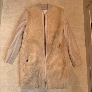 Vince Beige Leather and Fur Jacket